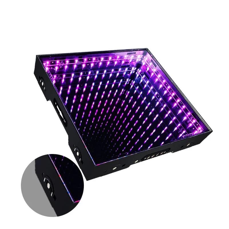 Magnetic connection detail on a mirror LED dance floor panel