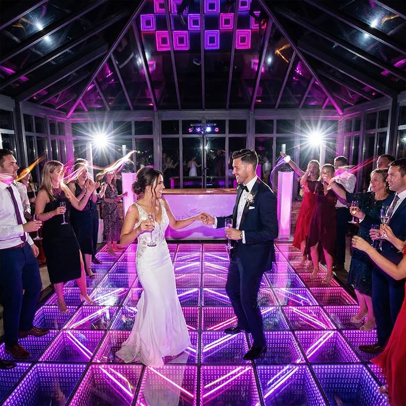 Mirror LED dance floor at a wedding reception