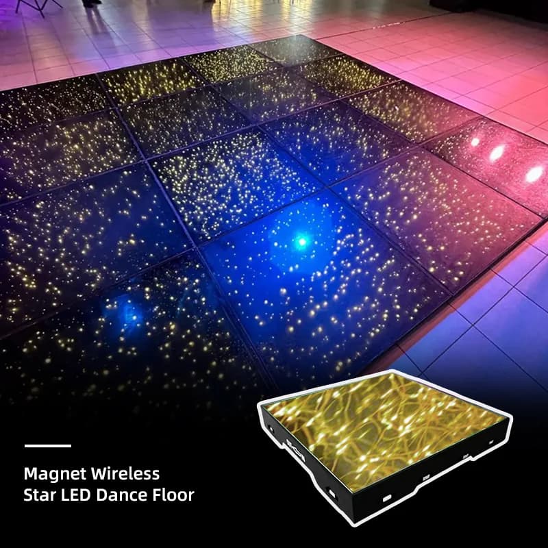 DanceFloorLED star LED dance floor showing pink starry lighting patterns
