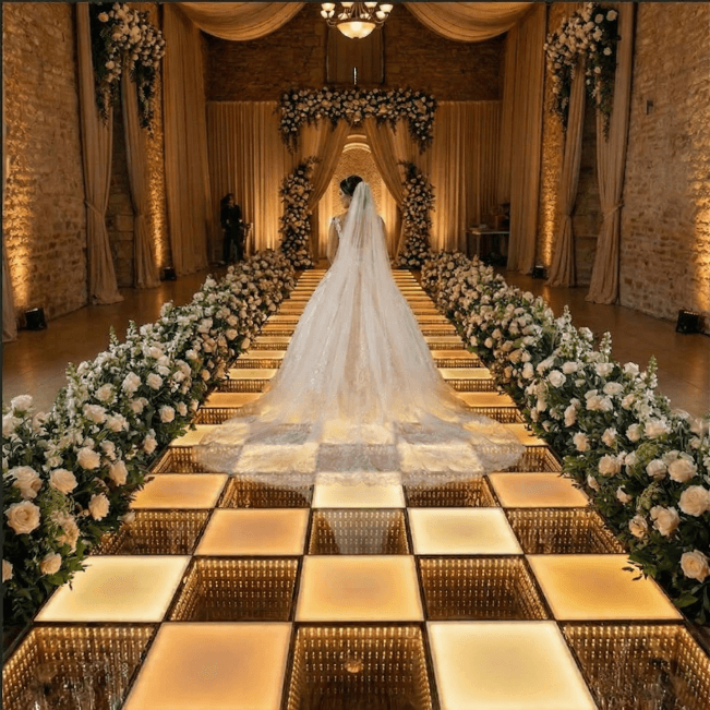 Dance floor presentation in a wedding setting